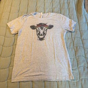 Gray T-Shirt with Cow Graphic